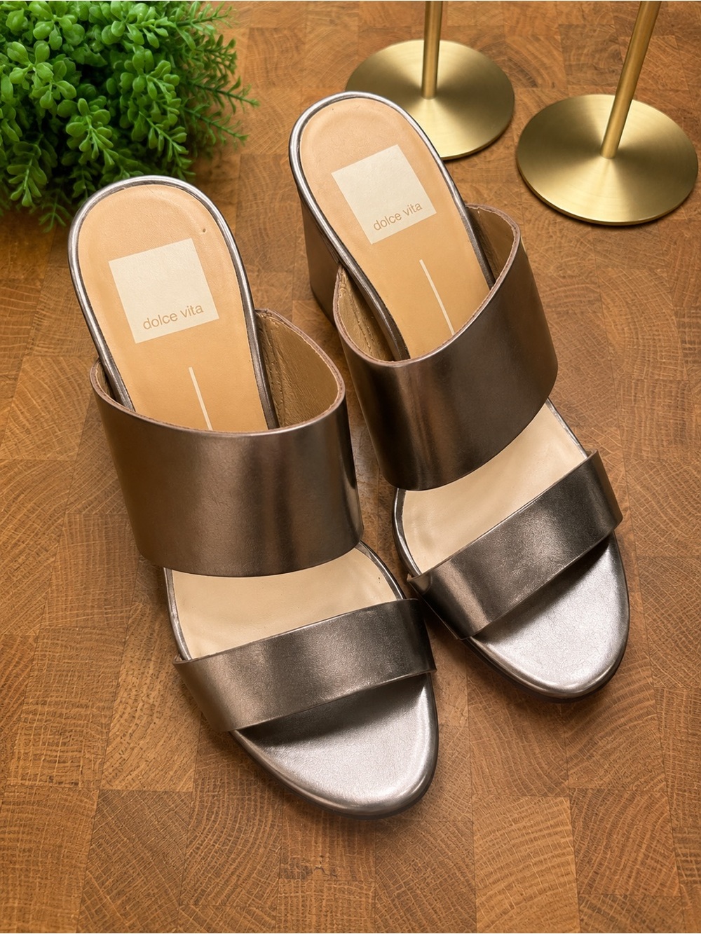 Dolce Vita Metallic Bronze Block Heel Slide Sandals Women’s Size 8